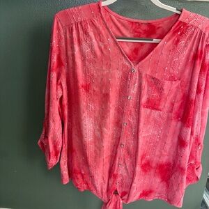 Women's Red Button-Up Top